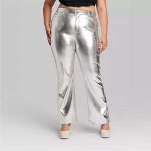 Wild Fable Women's 17 High Rise‎ Flare Casual Metallic Faux Leather Pants